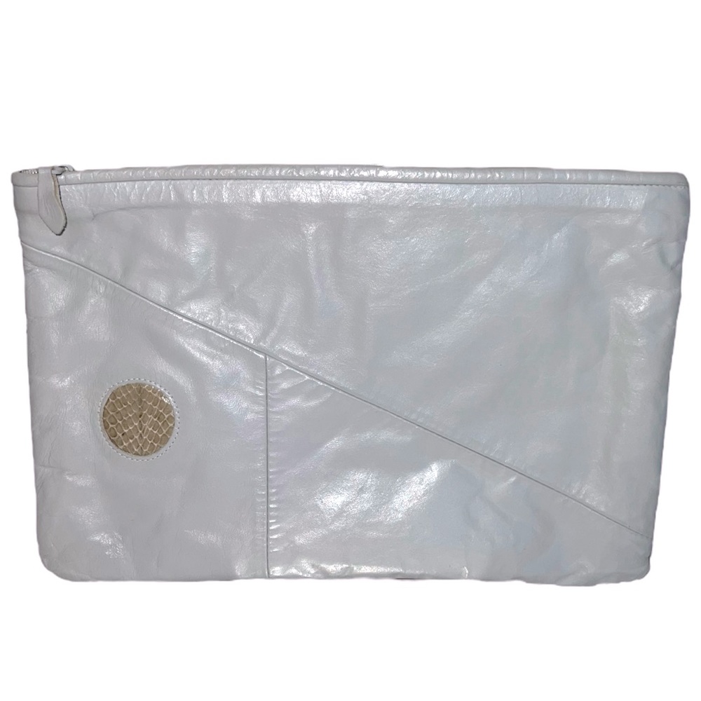 Vintage 1980’s Large Leather Clutch With Snake Skin Patch